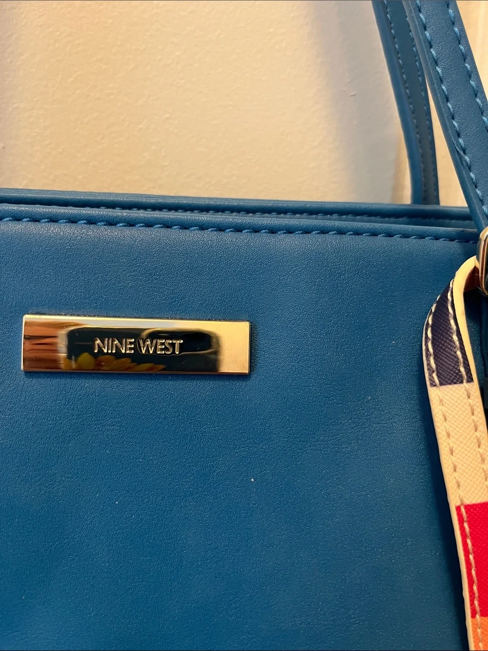 Nine West Blue Tote with Multicolor Striped Wristlet